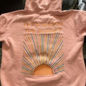 Women's Pink Hoodie with Embroidered Sunset Design